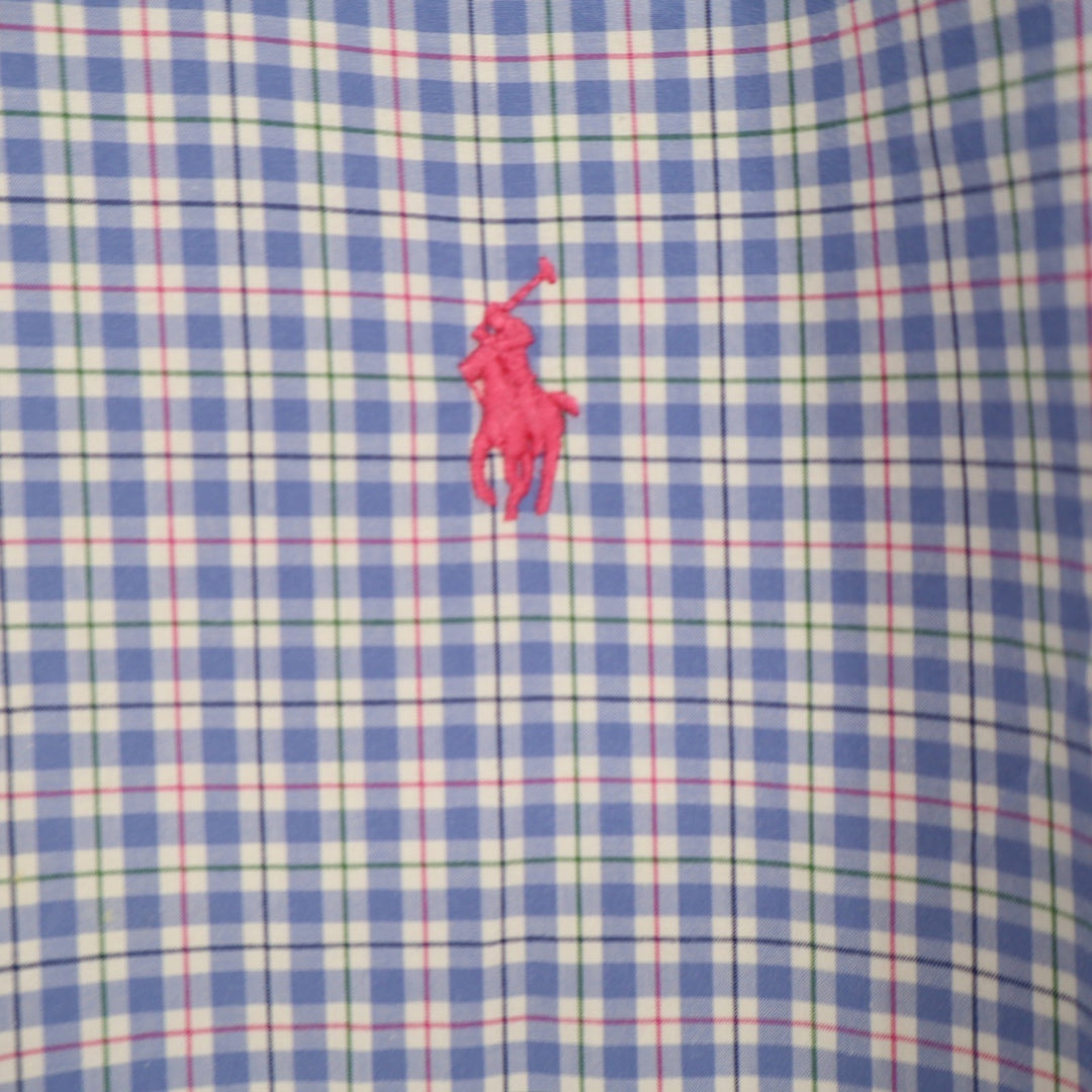 Ralph Lauren Shirt Mens L Button-Down Blue White Pink Plaid Long Sleeve