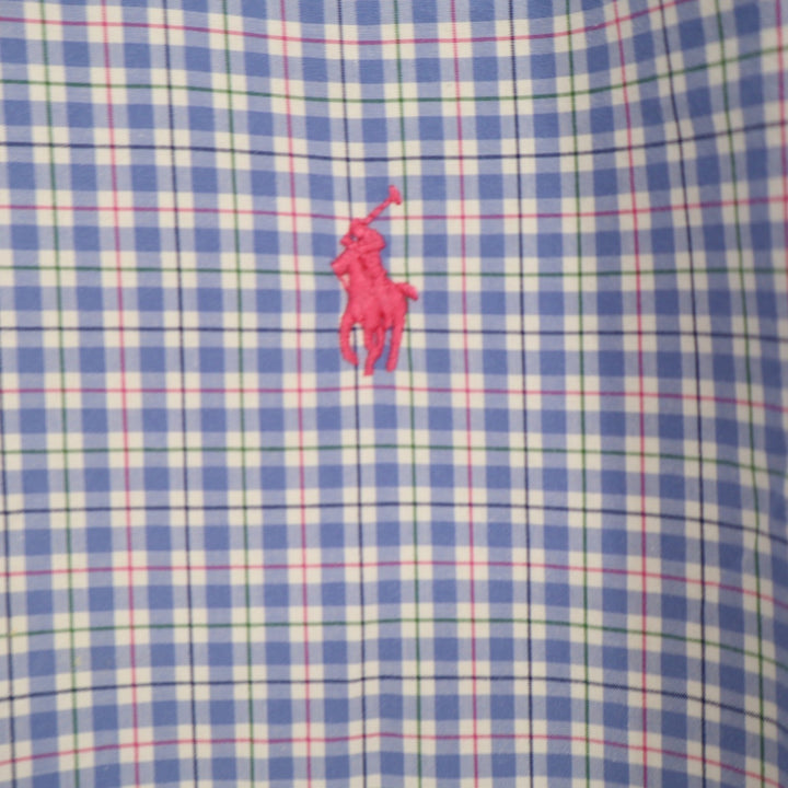 Ralph Lauren Shirt Mens L Button-Down Blue White Pink Plaid Long Sleeve