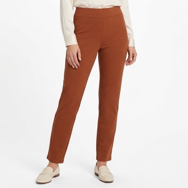 Susan Graver Weekend Cavalry Twill Knit Slim Pants Womens Medium Rust Brown