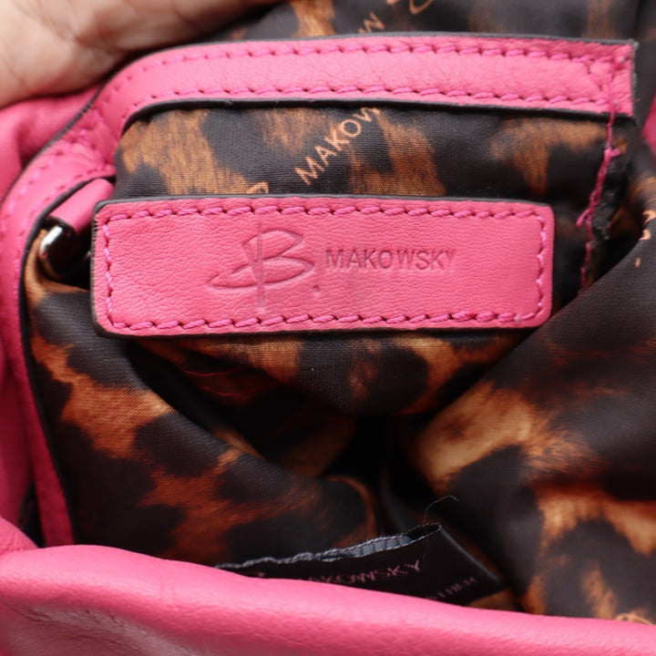 B. Makowsky Pink Leather Studded Crossbody Bag Silver Hardware Leopard
