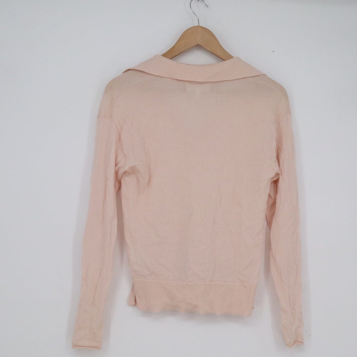 Banana Republic Womens XS Peach Pink 100% Merino Wool Polo V-Neck Sweater