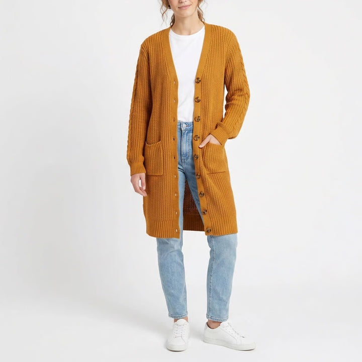 Olive & Oak Mustard Yellow Shaker Knit Longline Cardigan Sweater L