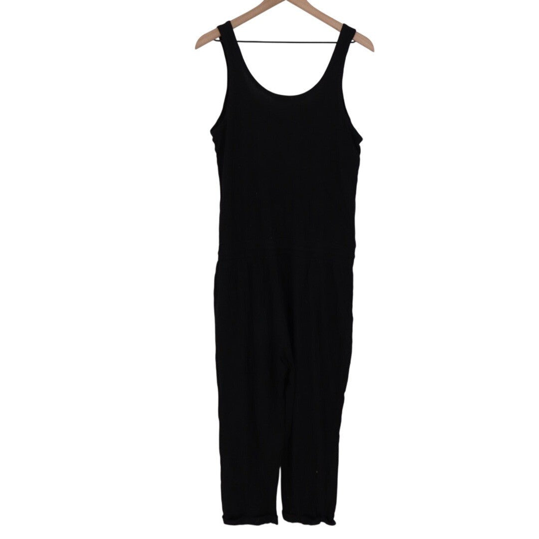 Michael Stars Black Ribbed Jumpsuit One Piece Wide Leg Size L
