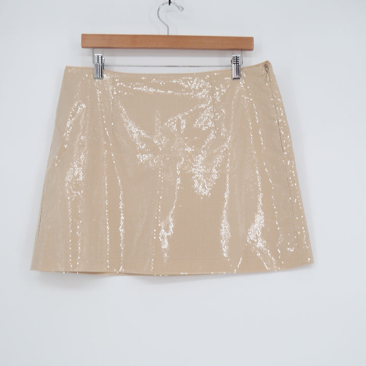 A New Day Tan Sequin Mini Skirt High Rise Side Zip Party Holiday Size 12 NEW