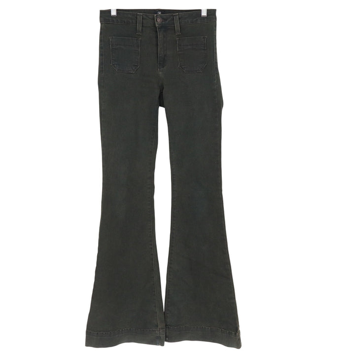Just Black Jeans Womens 28 Flare Dark Olive Green High Rise Patch Pocket