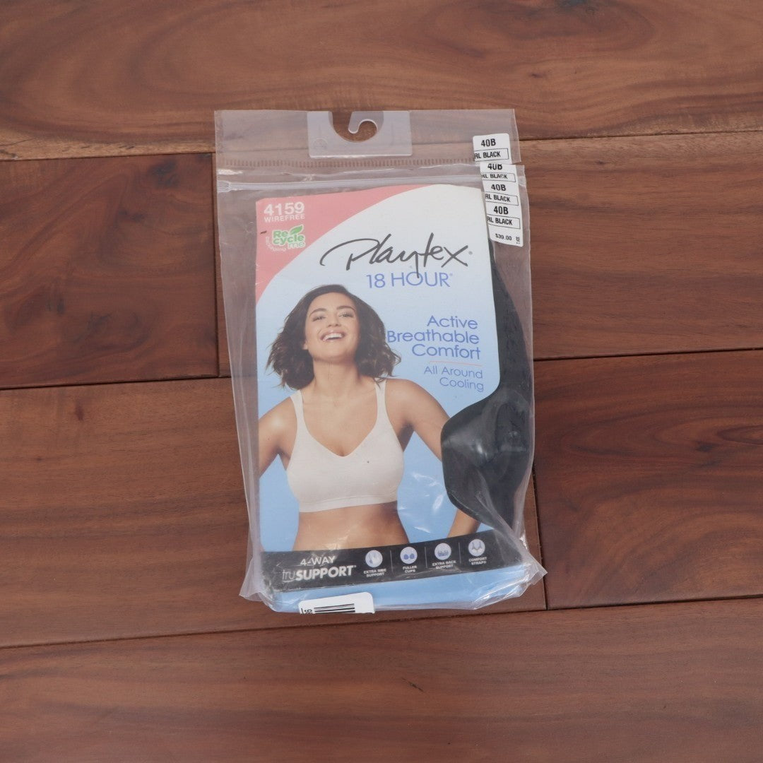 Playtex 18 Hour Active Bra Womens 40B Black Stretch Shoulder Comfort Wireless