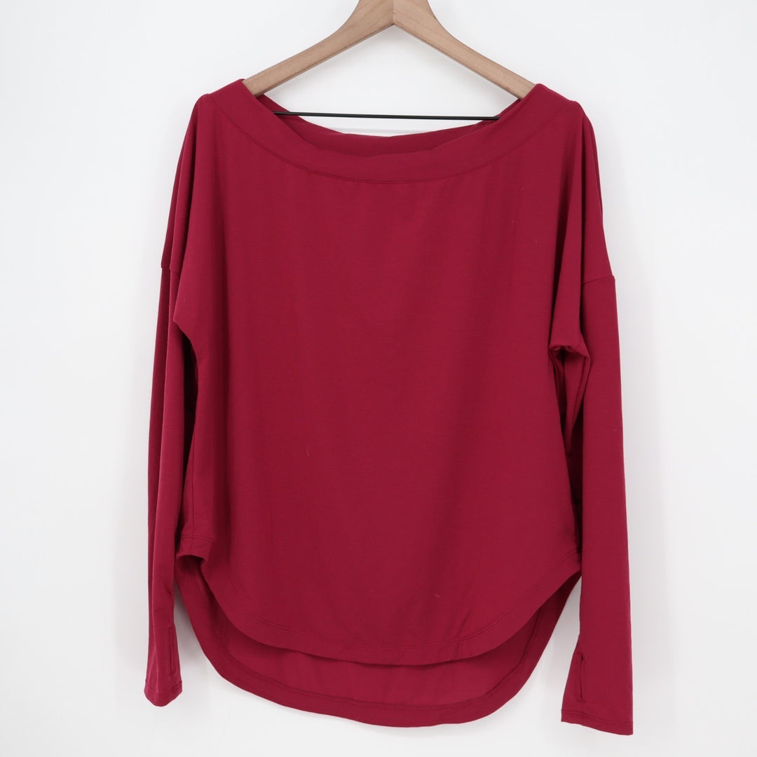 Halara T-Shirt Womens Size M Red One Shoulder Long Sleeve Thumb Hole Curved Hem