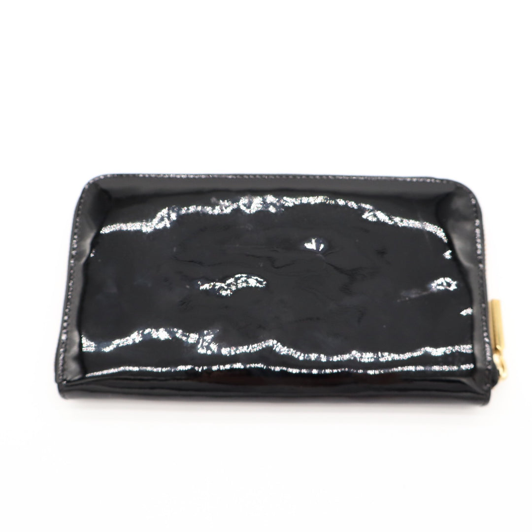 Tory Burch Womens Black Patent Leather Card Slots Zip Around Continental Wallet