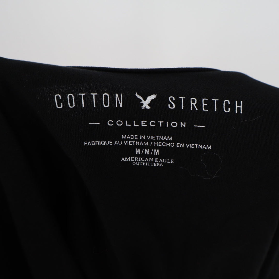 American Eagle Outfitters Bodysuit Women M Black Cotton Stretch Criss Cross Back