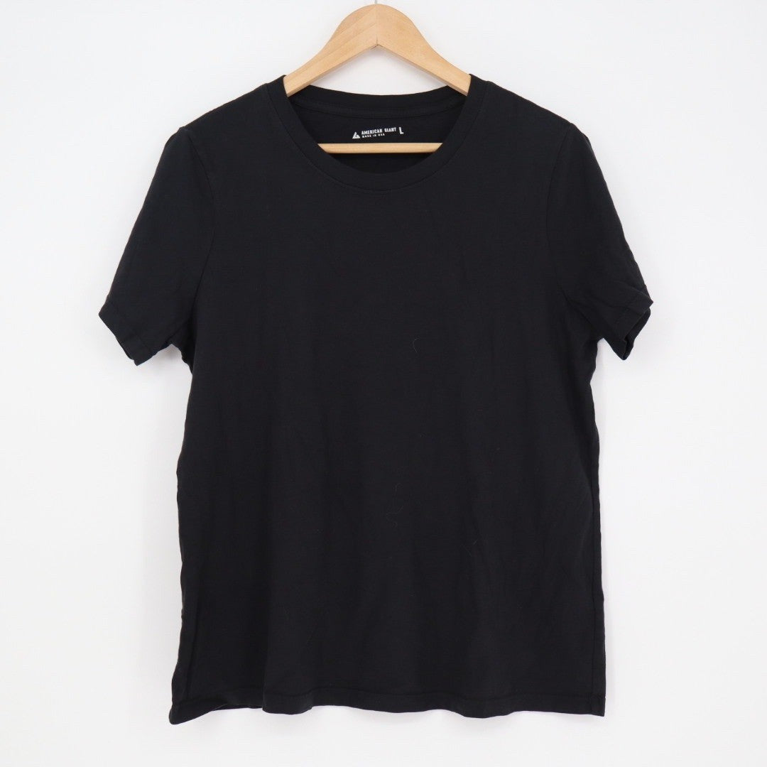 American Giant Womens Black Crew Neck Short Sleeve T Shirt Made in USA Size L