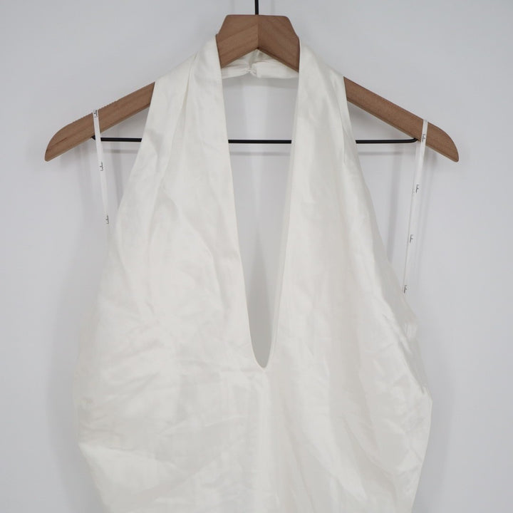 Lulus Beyond Classy Mini Dress Womens L White Stretch Satin Halter Neck Back Zip
