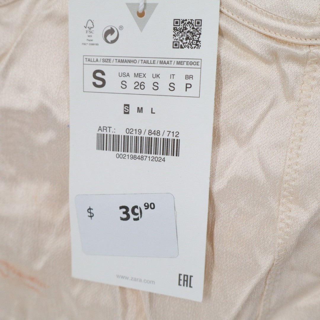 Zara Bodysuit Womens Small Cream Satin Stretch Underwire Side Zip Wide Strap