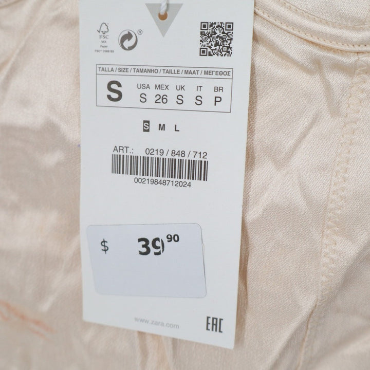 Zara Bodysuit Womens Small Cream Satin Stretch Underwire Side Zip Wide Strap