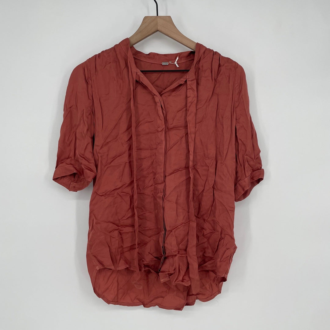 FP Red Orange Viscose Rayon Tunic Shirt Blouse Top Womens Size S