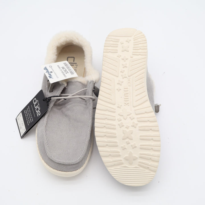 Hey Dude Wendy Women's US 8 Gray Corduroy Faux Fur Moc Toe Slip On Comfort Shoes