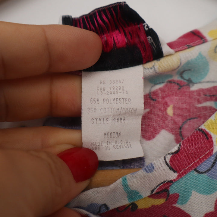 Vintage Jasco Uniform Co Floral Scrub Jacket Pink Blue Snap Front Medium USA