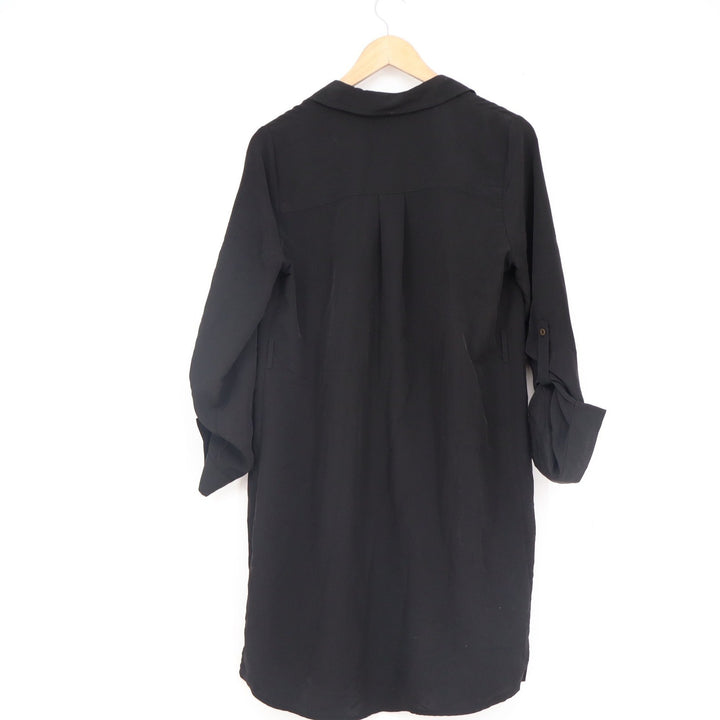 Motherhood Maternity Black Button Down Shirt Dress Roll Tab Sleeve Small