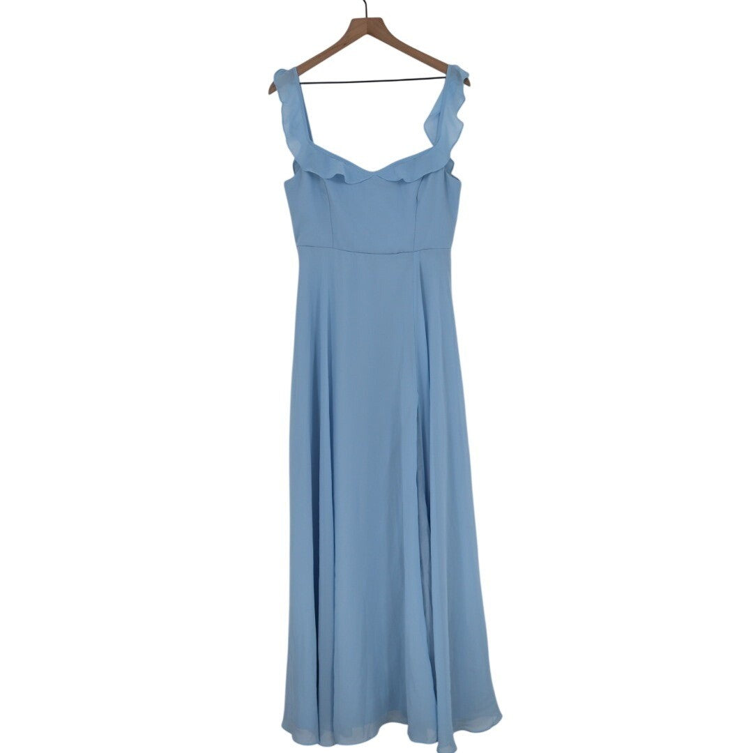 Lulus Dreamy Admiration Maxi Dress Womens Large Light Blue Ruffled Front Slit