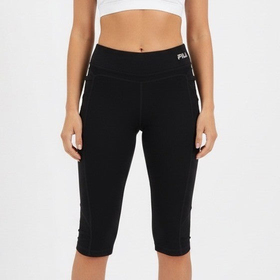 Fila Sport Capri Leggings Women XL Black Stretch Cotton Elastic Waist Activewear