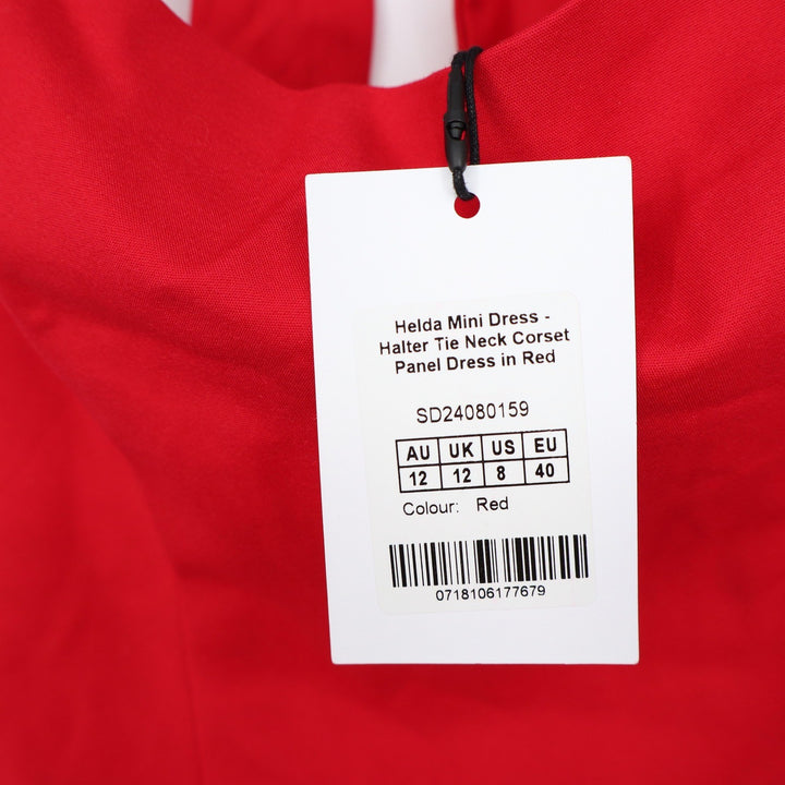 Showpo Helda Red Mini Dress Halter Tie Neck Corset Panel Bow Back Size 8