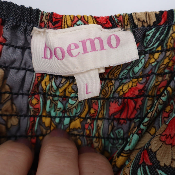 Boemo Womens Floral Paisley Smocked Tiered Maxi Dress Ruffle Strap Large