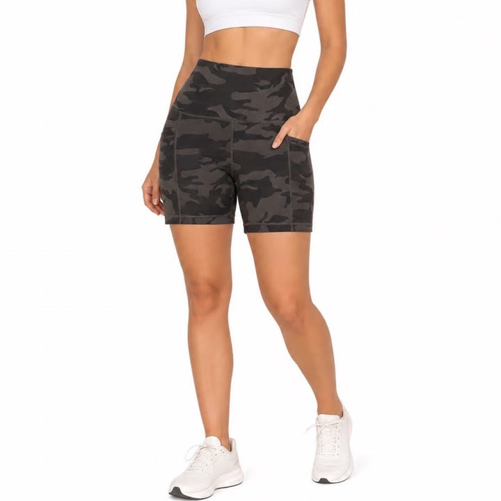 90 Degree by Reflex Womens XL Camo Biker Shorts High Waist Side Pockets Gray