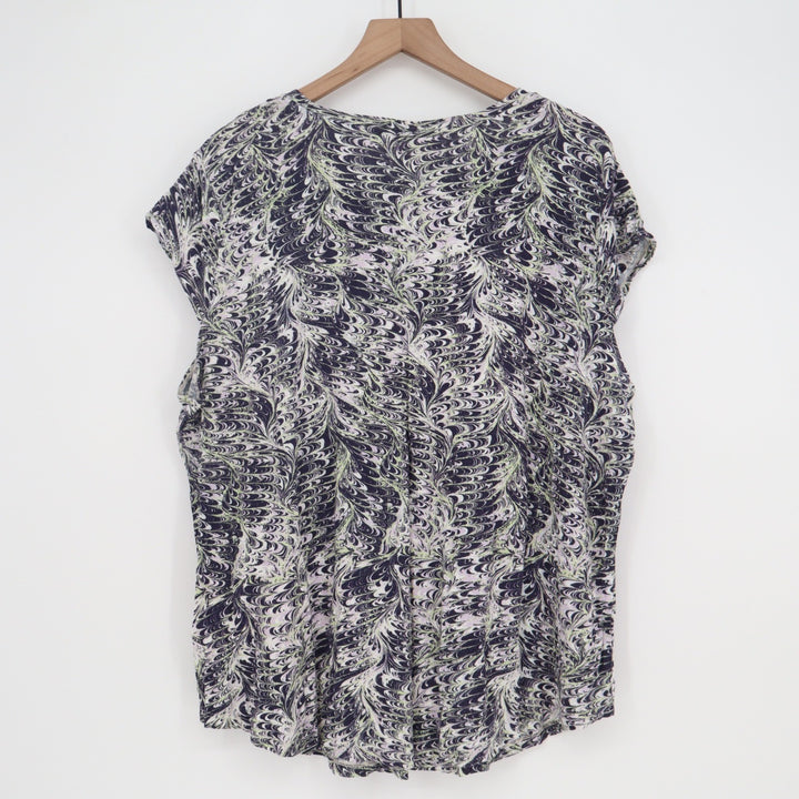 Emaline Top Womens 2X Marbled Swirl Print Purple Black Cap Sleeve Excellent