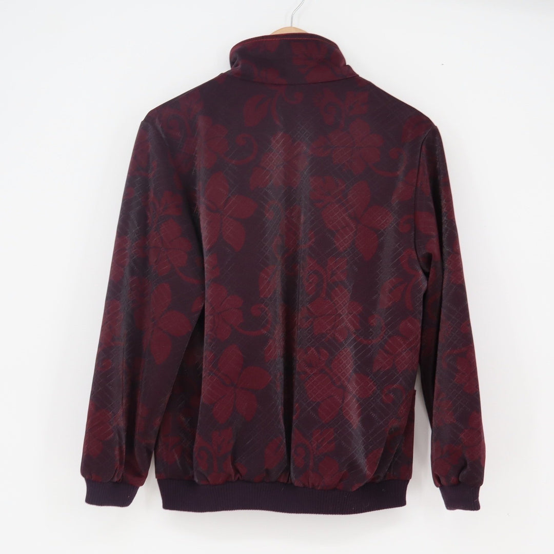 Haohua Burgundy Floral Damask Full Zip Mock Neck Jacket Womens XXXL