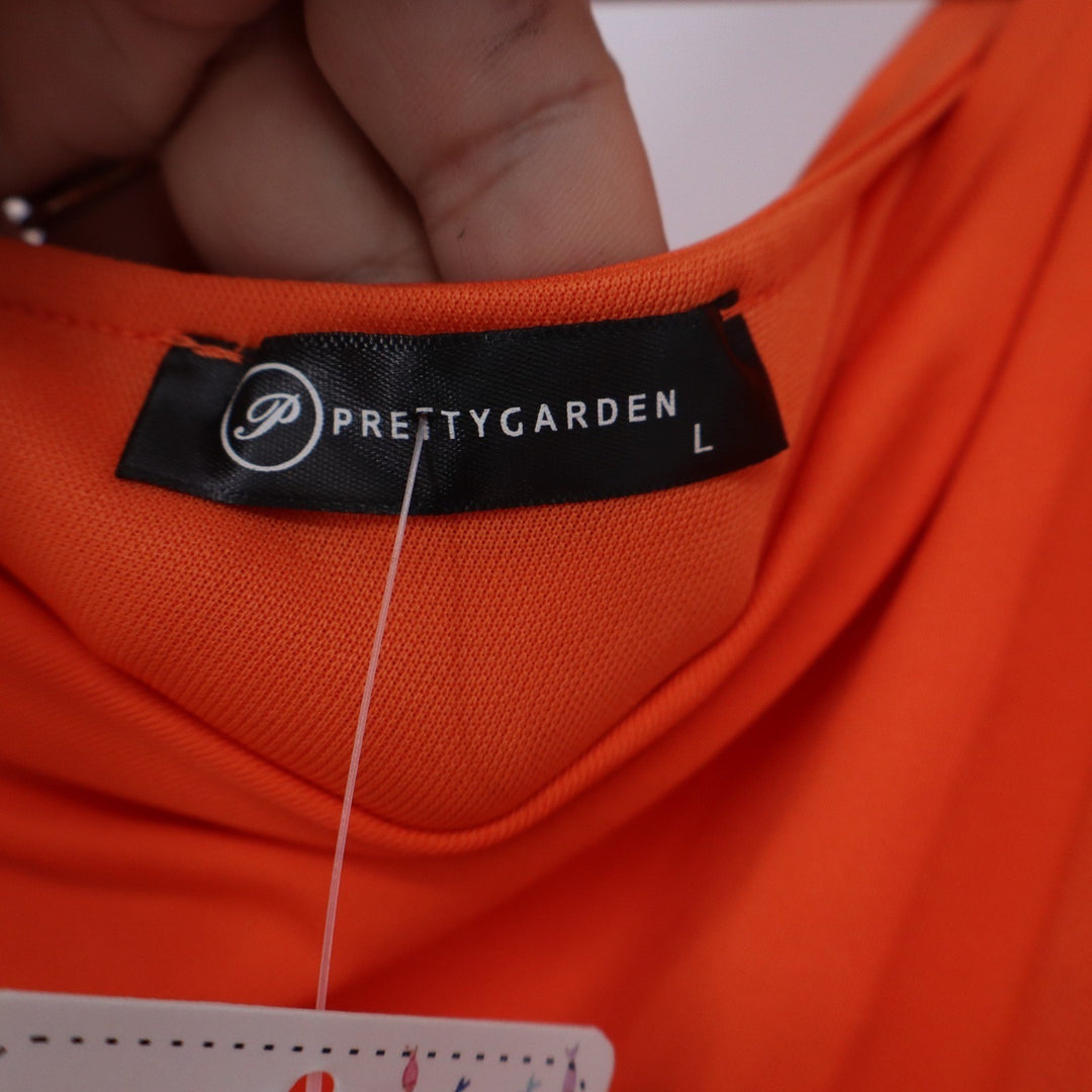 PRETTYGARDEN Orange One Shoulder Ruched Midi Dress Size L