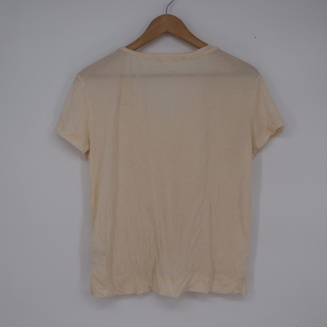 NEIWAI Women Cream Lyocell Wool Blend Twist Front V-Neck T-Shirt L