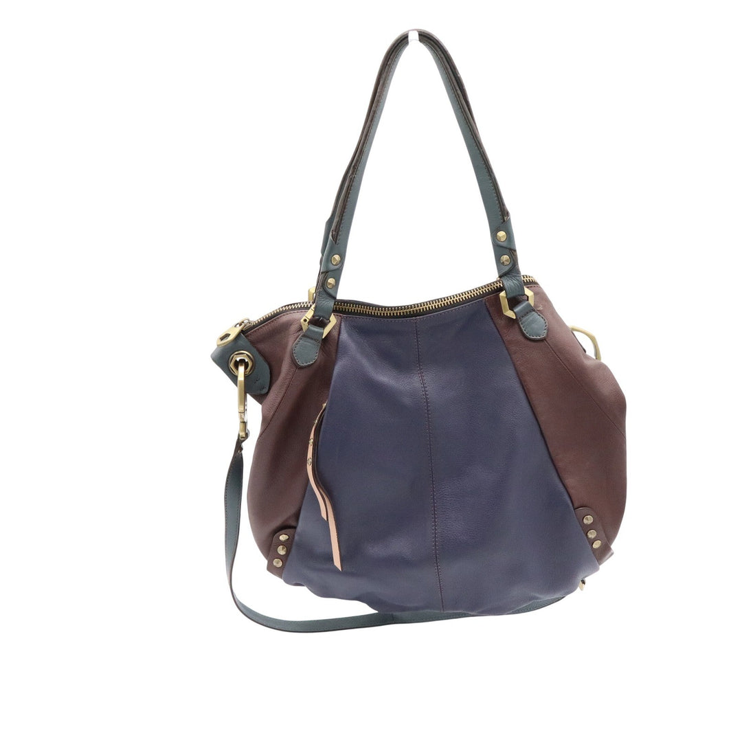 ORIANY Leather Colorblock Hobo Bag Navy Burgundy Teal Studded Satchel Crossbody