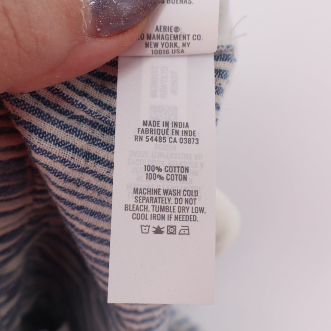 Aerie Daybreak Pants Womens XS Blue White Striped Cotton High Waisted Pleated