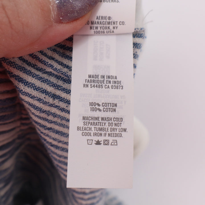 Aerie Daybreak Pants Womens XS Blue White Striped Cotton High Waisted Pleated