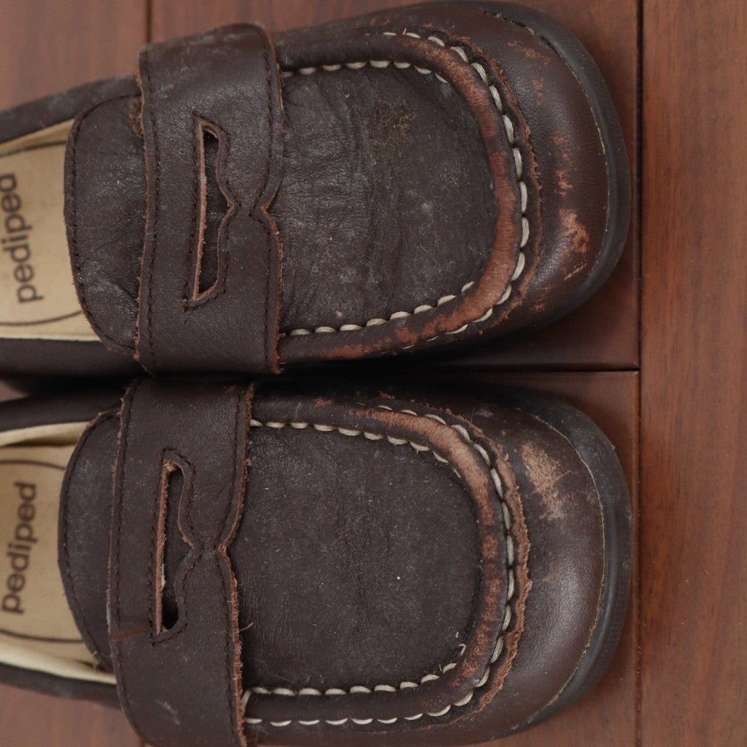 Pediped Charlie Penny Loafer Toddler US 8.5 Brown Leather Slip On Dress Shoes