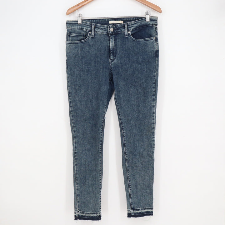 Levis 711 Skinny Jeans Women's 30 Blue Medium Wash Released Raw Hem Stretch
