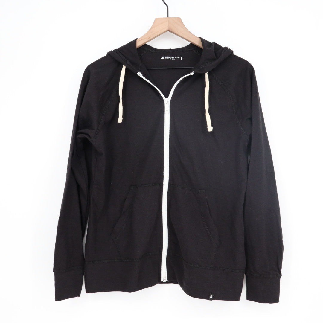 American Giant Full Zip Hoodie Black Lightweight Cotton Blend Made in USA Size L