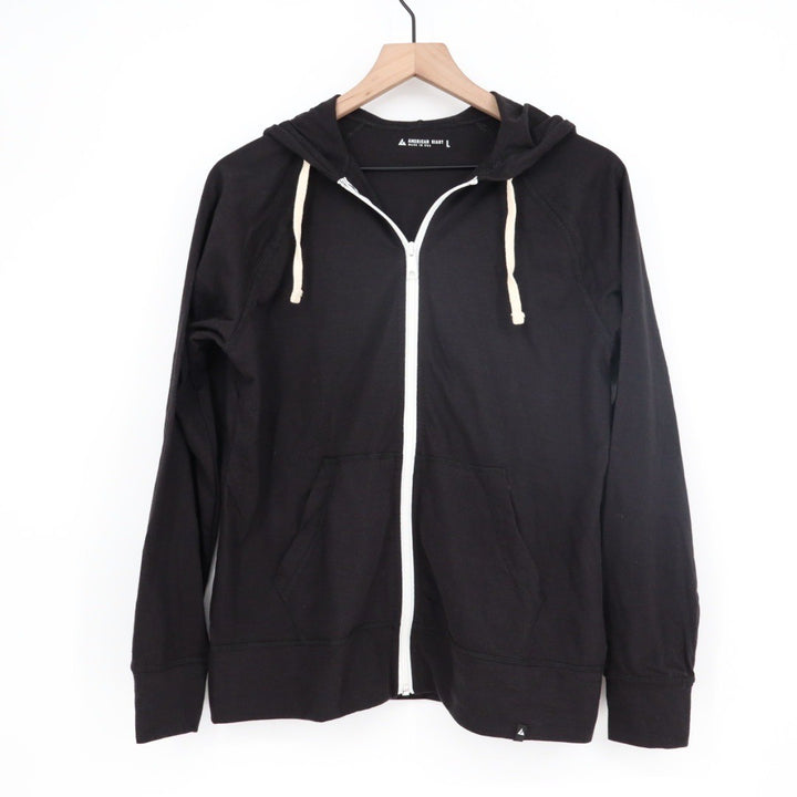 American Giant Full Zip Hoodie Black Lightweight Cotton Blend Made in USA Size L