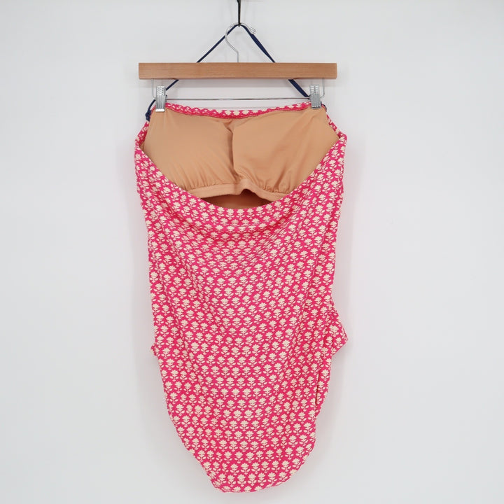 J.Crew Pink Floral Block Print Ruched Strapless One-Piece Swimsuit Size 18
