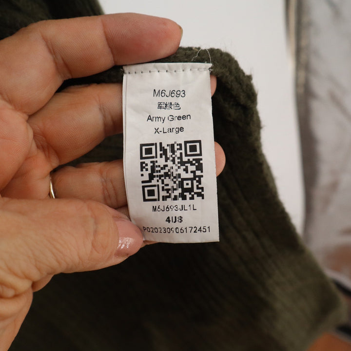 Army Green Longline Open Front Cardigan Sweater XL Ribbed Knit Duster