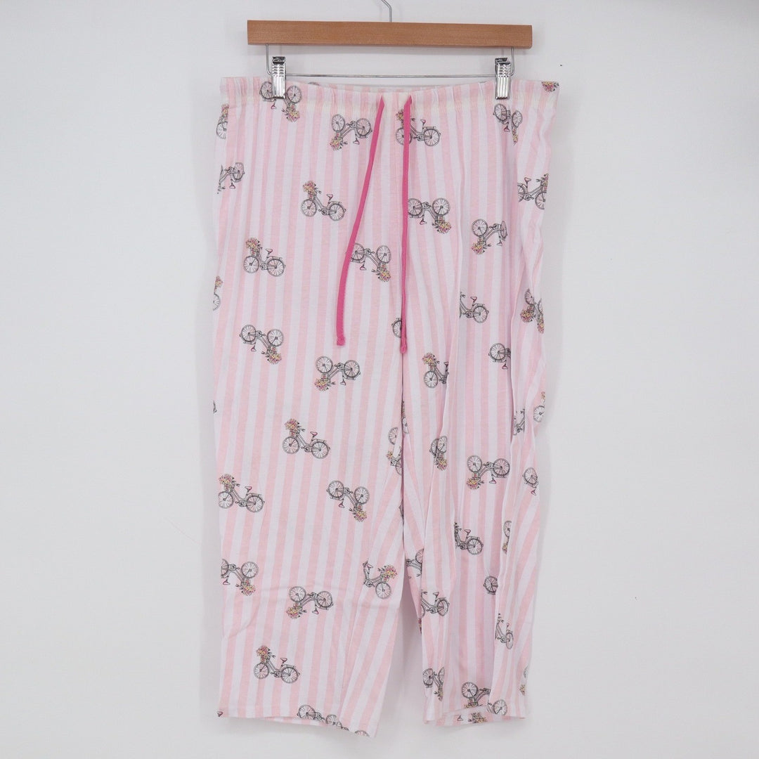 Laura Ashley Pajama Set Womens Large Pink Striped Bicycle Capri Pants Excellent