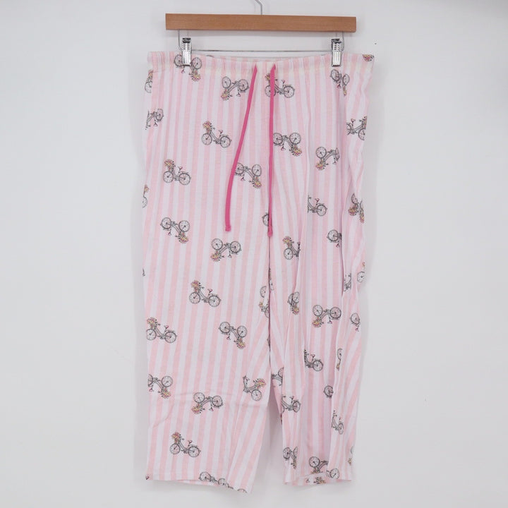 Laura Ashley Pajama Set Womens Large Pink Striped Bicycle Capri Pants Excellent