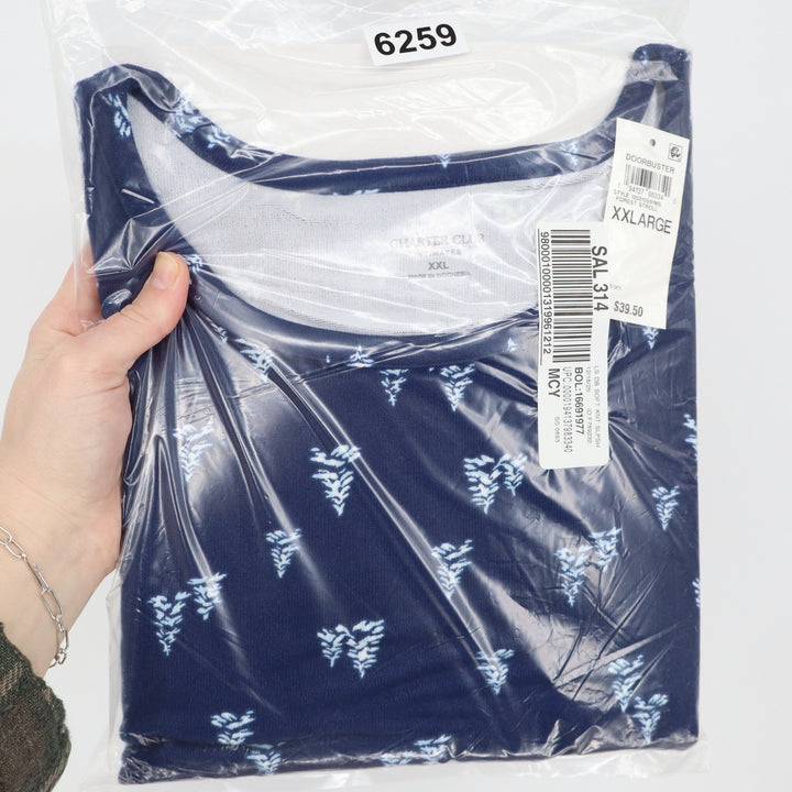 Charter Club Intimates Womens XXL Sleep Shirt Navy Blue Forest Stroll Tree Print