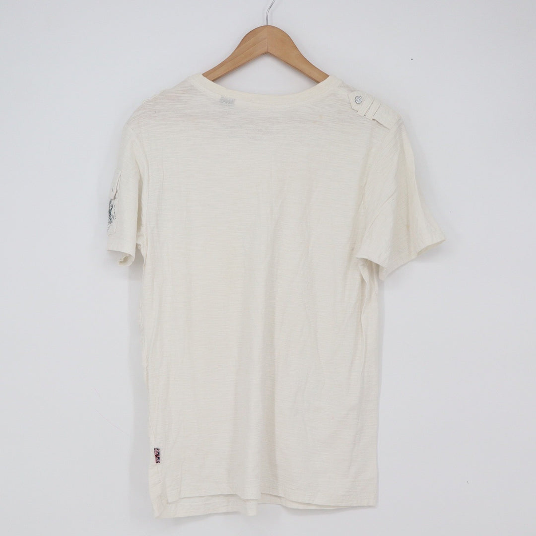 English Laundry T-Shirt Mens M Cream Slub Knit Button Shoulder Good