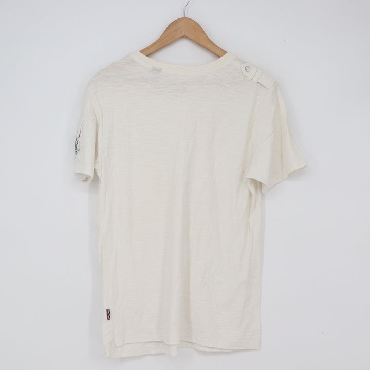 English Laundry T-Shirt Mens M Cream Slub Knit Button Shoulder Good