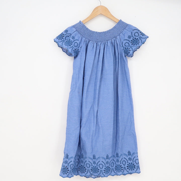 Old Navy Blue Chambray Eyelet Smocked Off Shoulder Shift Dress Womens Small