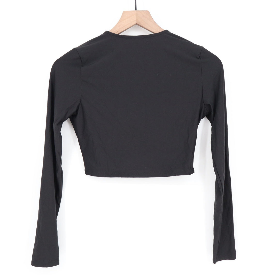 Calia Black Ruched Front Long Sleeve Crop Top V-Neck Womens XS