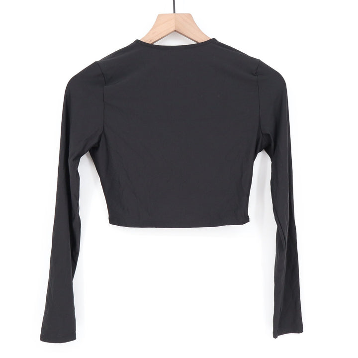 Calia Black Ruched Front Long Sleeve Crop Top V-Neck Womens XS