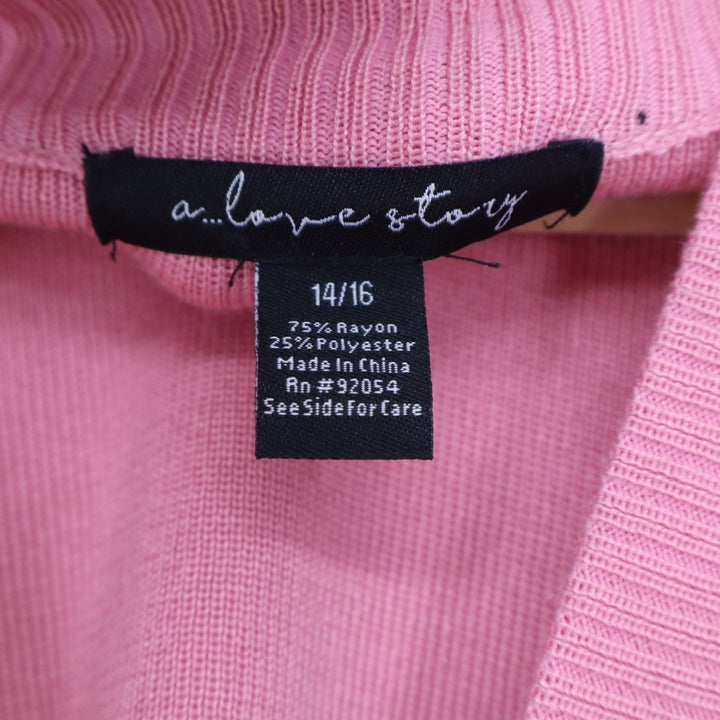 A Love Story Pink Puff Sleeve Open Front Cardigan Sweater Pockets Sz 14/16 L XL