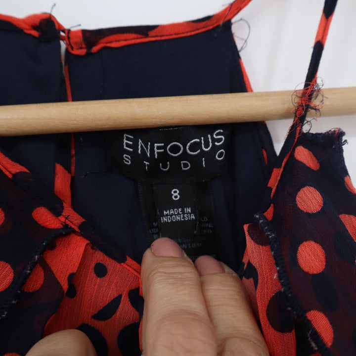 Enfocus Studio Red Navy Polka Dot Halter Handkerchief Hem Midi Dress Womens 8
