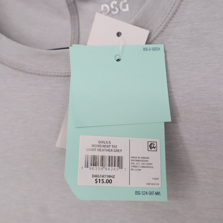 DSG Girls Movement Tee Light Heather Grey Short Sleeve Athletic Shirt Size S 8-9